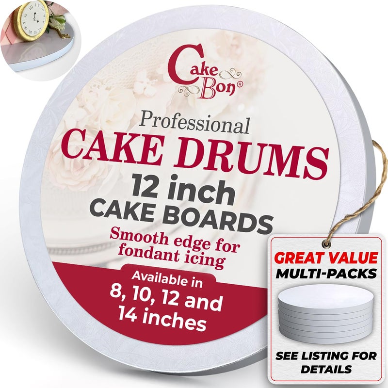Cakebon Round Cake Boards - Sturdy 1/2 Thick Drums - 12 Inch Professional Smooth Straight Edges White 6-Pack - Image 1